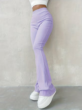 Load image into Gallery viewer, Stylish Flare Leg Pants - Soft and Stretchy Ribbed Fabric, Comfortable High-Rise Design, Flexible and Form-Fitting Waistband, Fashionable Flared Leg Style - Chic Womens Clothing for Everyday Wear
