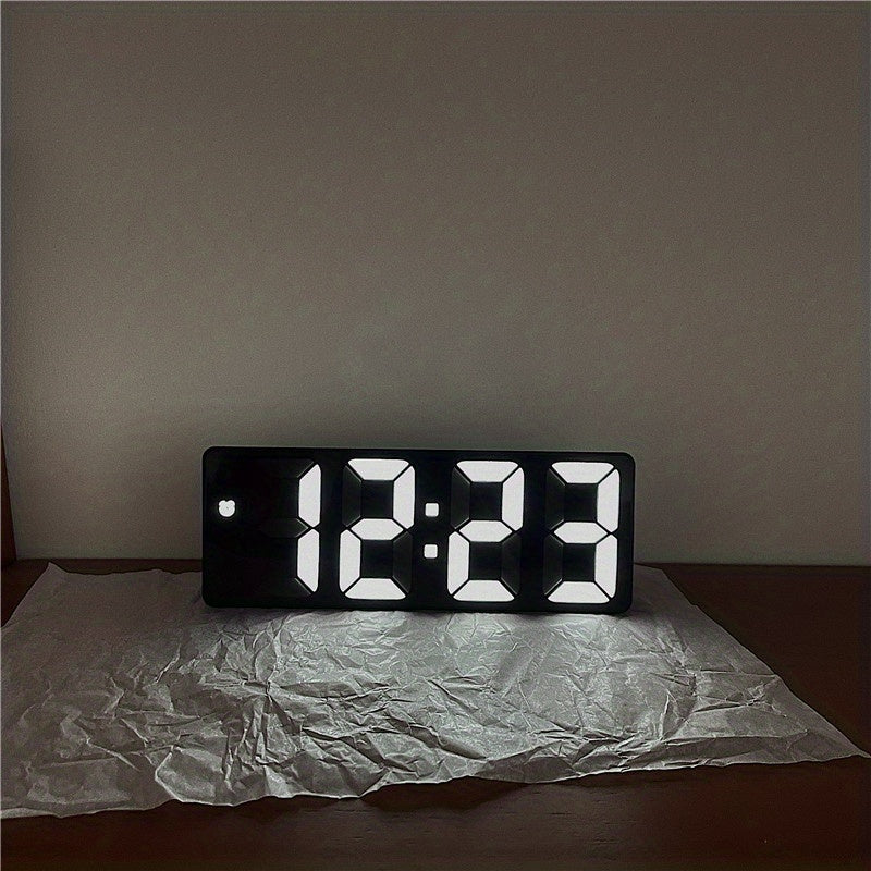 1pc Smart Voice-Controlled LED Desk Clock with Snooze Function - Silent Digital Alarm for Bedroom & Office Use