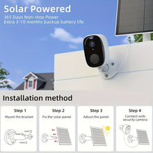 Load image into Gallery viewer, Security Camera Wireless Outdoor, 3MP Night Vision with Spotlight, Wire-Free Battery Solar Powered, Human Detection, with Solar Panel, PIR Human Detection, 2-Way Talk, IP65 Waterproof, SD Card/Cloud Storage, Security Cameras