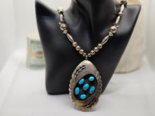 Load image into Gallery viewer, Zuni Tribe Native American Sterling Silver Jewelry with Large Pendant with Turquoise Inlay