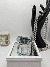 Load image into Gallery viewer, Vintage Native American Indian Sterling Silver Etched Cuff Turquoise Bracelet