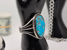 Load image into Gallery viewer, Southwestern Navajo Large Turquoise Vintage Sterling Silver Open Cuff Bracelet