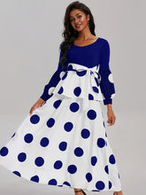 Load image into Gallery viewer, Vibrant Polka Dot V-Neck Long Sleeve Maxi Dress - Elegant High Tie Waist Flared Design, High Elasticity Polyester Fabric, Machine Washable, Random Printing, All-Season Wear, Knit Fabric, Womens Clothing for Adult