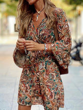 Load image into Gallery viewer, Chic Paisley Print Drawstring Dress - Alluring Surplice Neckline & Adjustable Long Sleeves - Figure-Flattering Womens Clothing for Versatile Style