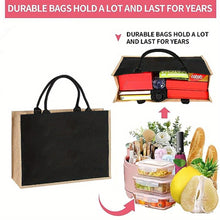 Load image into Gallery viewer, Women'S Reusable Jute Tote Bags with Floral Print - Large Capacity Shopping Bags, Black with Golden Letters (K, M, I, N), Durable Shoulder Bags for Groceries & Shopping, Shopping Bag|Decorative Tote|Durable Handle, Tote Bag