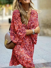 Load image into Gallery viewer, Chic Paisley Print Drawstring Dress - Alluring Surplice Neckline & Adjustable Long Sleeves - Figure-Flattering Womens Clothing for Versatile Style