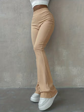 Load image into Gallery viewer, Stylish Flare Leg Pants - Soft and Stretchy Ribbed Fabric, Comfortable High-Rise Design, Flexible and Form-Fitting Waistband, Fashionable Flared Leg Style - Chic Womens Clothing for Everyday Wear