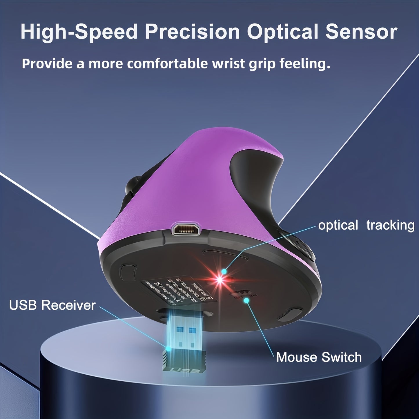 Ergonomic Mouse, Rechargeable Vertical Wireless Mouse Small Right Handed Computer Wireless Mouse for Laptop, Desktop, PC Purple