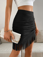 Load image into Gallery viewer, Micro Elasticity Solid Color Tassel Ruched Beaded Bodycon Skirt - Stretchy Polyester Fabric, Elegant Casual Wear for Spring & Summer - Womens Clothing for All Seasons