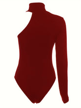 Load image into Gallery viewer, Chic Asymmetric One Shoulder Ribbed Knit Bodysuit - Long Sleeve, Sexy Style for Fall Winter - Form-Fitting, Versatile One Piece Womens Clothing