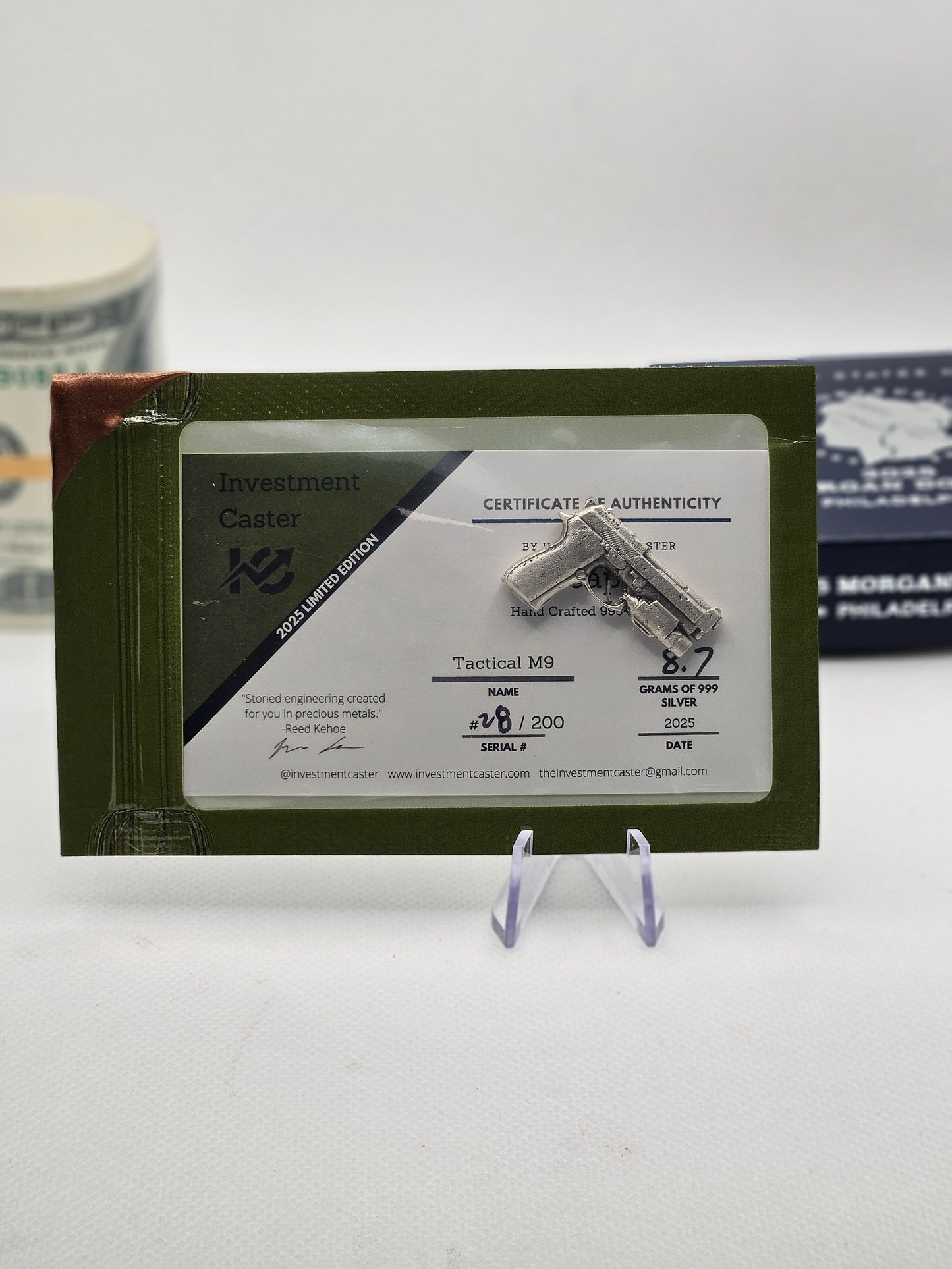 Slick Metals Pure Silver Tactical M9 Hand Crafted .999 Silver Gun With COA