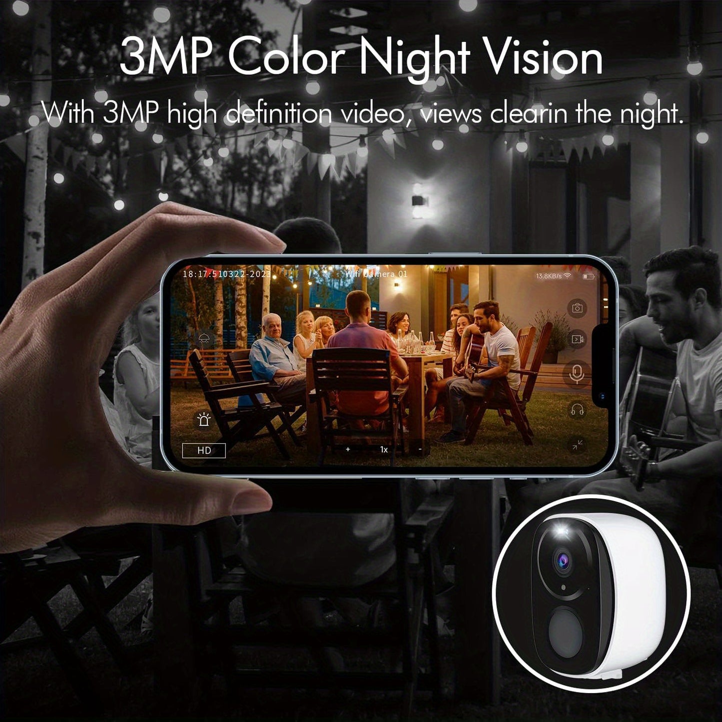 2K 3MP Wireless Outdoor Security Camera with Spotlight, Siren Alarm, 2-Way Audio, Color Night Vision, AI & PIR Motion Detection, and AI Detection for Home Security