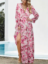 Load image into Gallery viewer, Romantic Floral Print Maxi Dress - Flowy Pleats & Modest V-Neck - Versatile Long Sleeves for Vacation Style - Womens Clothing