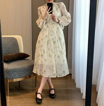 Load image into Gallery viewer, V-Neck Floral Print Chiffon Dress - Slim Waist, Long Sleeve, Elegant & Flowy - Fashion-Forward Womens Clothing for Any Season