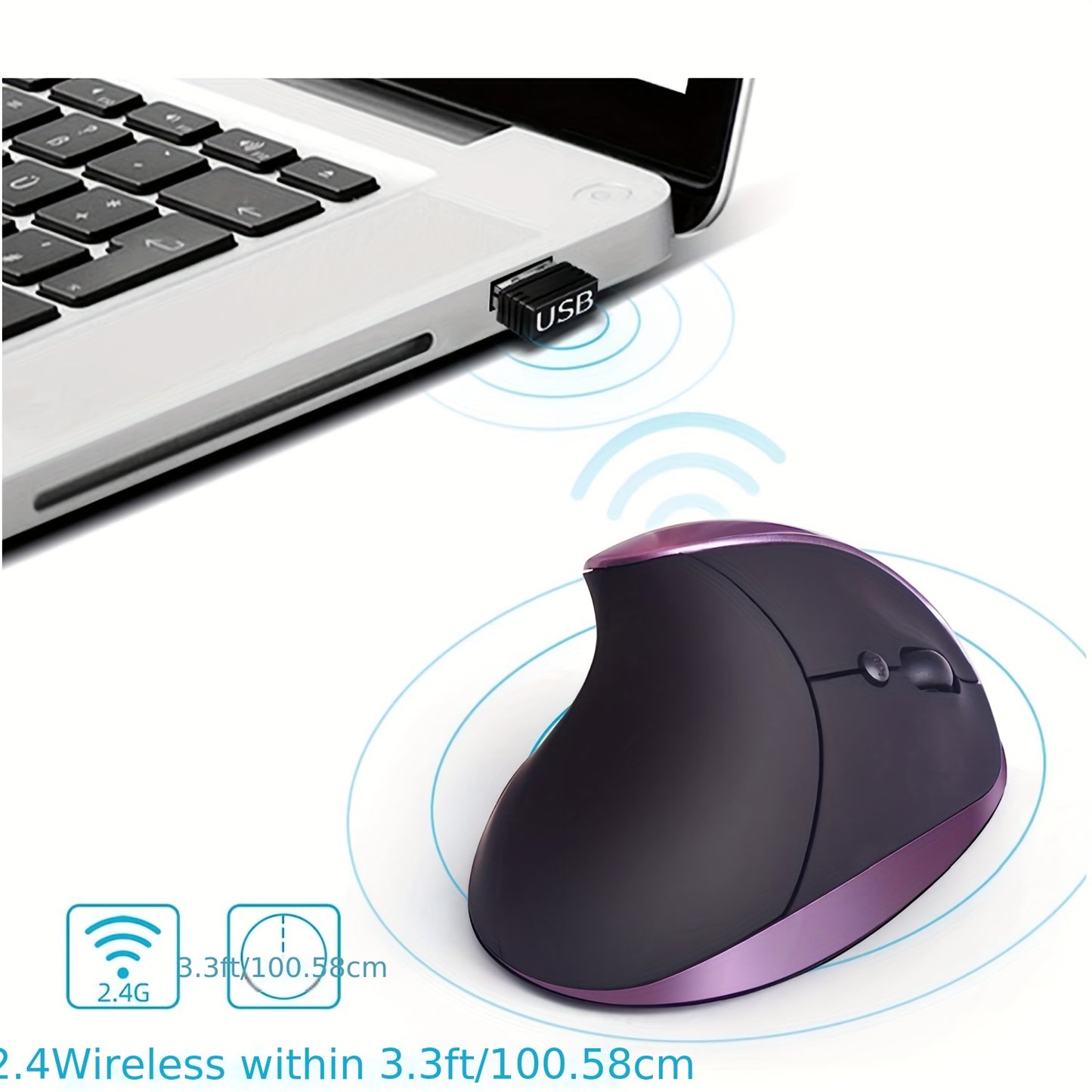 Ergonomic Mouse, Rechargeable Vertical Wireless Mouse Small Right Handed Computer Wireless Mouse for Laptop, Desktop, PC Purple