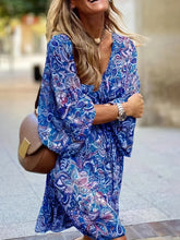 Load image into Gallery viewer, Chic Paisley Print Drawstring Dress - Alluring Surplice Neckline & Adjustable Long Sleeves - Figure-Flattering Womens Clothing for Versatile Style