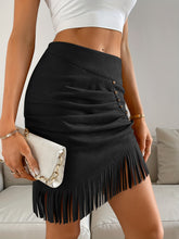 Load image into Gallery viewer, Micro Elasticity Solid Color Tassel Ruched Beaded Bodycon Skirt - Stretchy Polyester Fabric, Elegant Casual Wear for Spring & Summer - Womens Clothing for All Seasons