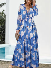 Load image into Gallery viewer, Romantic Floral Print Maxi Dress - Flowy Pleats & Modest V-Neck - Versatile Long Sleeves for Vacation Style - Womens Clothing