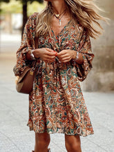 Load image into Gallery viewer, Chic Paisley Print Drawstring Dress - Alluring Surplice Neckline & Adjustable Long Sleeves - Figure-Flattering Womens Clothing for Versatile Style