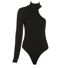 Load image into Gallery viewer, Chic Asymmetric One Shoulder Ribbed Knit Bodysuit - Long Sleeve, Sexy Style for Fall Winter - Form-Fitting, Versatile One Piece Womens Clothing