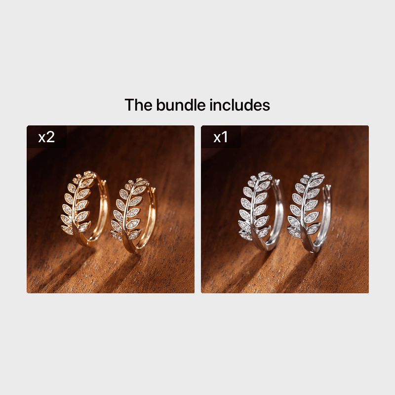 Leaf-Shaped Hoop Huggie Earrings Inlaid zirconia 18K Gold Plated Holiday Jewelry For Women Girls 1Pair
