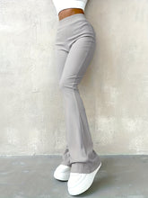 Load image into Gallery viewer, Stylish Flare Leg Pants - Soft and Stretchy Ribbed Fabric, Comfortable High-Rise Design, Flexible and Form-Fitting Waistband, Fashionable Flared Leg Style - Chic Womens Clothing for Everyday Wear