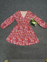 Load image into Gallery viewer, Chic Paisley Print Drawstring Dress - Alluring Surplice Neckline & Adjustable Long Sleeves - Figure-Flattering Womens Clothing for Versatile Style