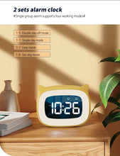 Load image into Gallery viewer, 1pc Cute Cat Ear Alarm Clock - Rechargeable Digital Clock with Night Light, 18 Ringtones, and Pink Color for Teens' Bedroom
