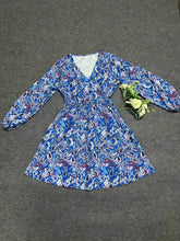 Load image into Gallery viewer, Chic Paisley Print Drawstring Dress - Alluring Surplice Neckline & Adjustable Long Sleeves - Figure-Flattering Womens Clothing for Versatile Style