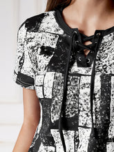 Load image into Gallery viewer, Vibrant Graphic Lace Up V Neck T-shirt - Short Sleeve, Adjustable Closure, Flattering Neckline, Perfect for Casual Summer Wear - Womens Clothing, Graphic Print Design, Ideal for Warm Weather