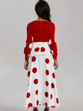 Load image into Gallery viewer, Vibrant Polka Dot V-Neck Long Sleeve Maxi Dress - Elegant High Tie Waist Flared Design, High Elasticity Polyester Fabric, Machine Washable, Random Printing, All-Season Wear, Knit Fabric, Womens Clothing for Adult