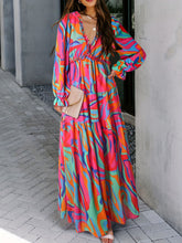 Load image into Gallery viewer, Romantic Floral Print Maxi Dress - Flowy Pleats & Modest V-Neck - Versatile Long Sleeves for Vacation Style - Womens Clothing
