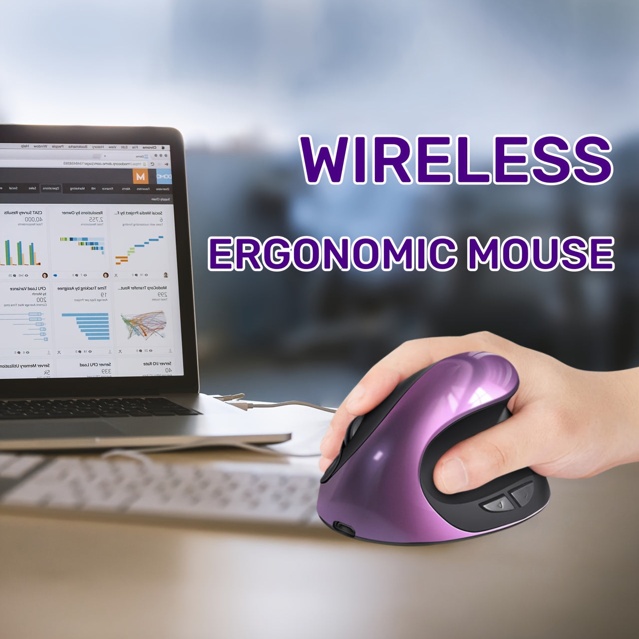 Ergonomic Mouse, Rechargeable Vertical Wireless Mouse Small Right Handed Computer Wireless Mouse for Laptop, Desktop, PC Purple