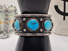 Load image into Gallery viewer, Amazing Vintage Native American Sterling Silver Jewelry with Large Turquoise Stone Bracelet