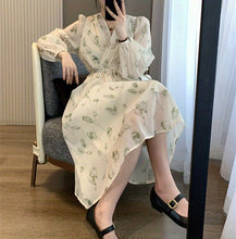 Load image into Gallery viewer, V-Neck Floral Print Chiffon Dress - Slim Waist, Long Sleeve, Elegant & Flowy - Fashion-Forward Womens Clothing for Any Season