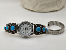 Load image into Gallery viewer, Vintage Native American Sterling Silver Watch with Turquoise 925 Silver Jewelry