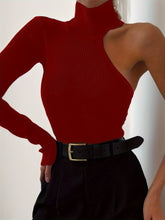 Load image into Gallery viewer, Chic Asymmetric One Shoulder Ribbed Knit Bodysuit - Long Sleeve, Sexy Style for Fall Winter - Form-Fitting, Versatile One Piece Womens Clothing