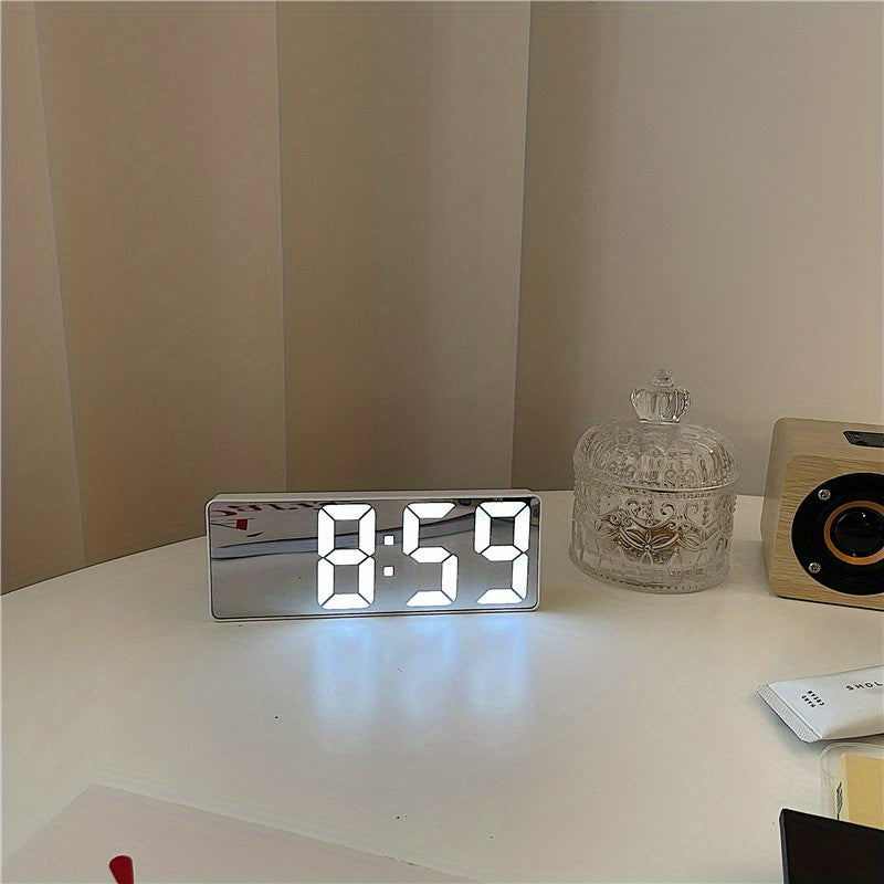1pc Smart Voice-Controlled LED Desk Clock with Snooze Function - Silent Digital Alarm for Bedroom & Office Use