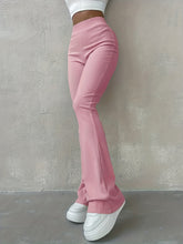 Load image into Gallery viewer, Stylish Flare Leg Pants - Soft and Stretchy Ribbed Fabric, Comfortable High-Rise Design, Flexible and Form-Fitting Waistband, Fashionable Flared Leg Style - Chic Womens Clothing for Everyday Wear
