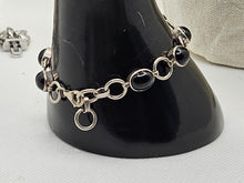 Load image into Gallery viewer, Vintage Sterling Silver 925 Link Bracelet Black Onyx 7.5 inch Jewelry Give Gift