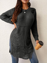 Load image into Gallery viewer, Solid Crew Neck Ripped Split Pullover Sweater - Soft Micro Elastic Acrylic Knit Fabric, Sexy Long Sleeve Design, Hand Washable, Perfect for Fall & Winter Seasons - Womens Clothing