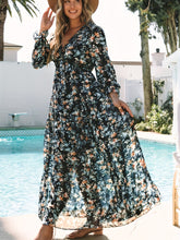 Load image into Gallery viewer, Romantic Floral Print Maxi Dress - Flowy Pleats & Modest V-Neck - Versatile Long Sleeves for Vacation Style - Womens Clothing