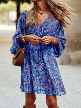 Load image into Gallery viewer, Chic Paisley Print Drawstring Dress - Alluring Surplice Neckline & Adjustable Long Sleeves - Figure-Flattering Womens Clothing for Versatile Style