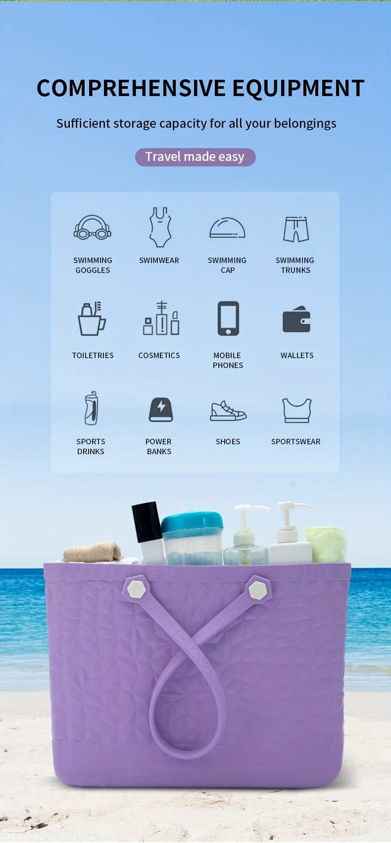 EVA Beach Tote Bag, Large Capacity Tote Bag For Beach, Pool Boat, Groceries, Sports