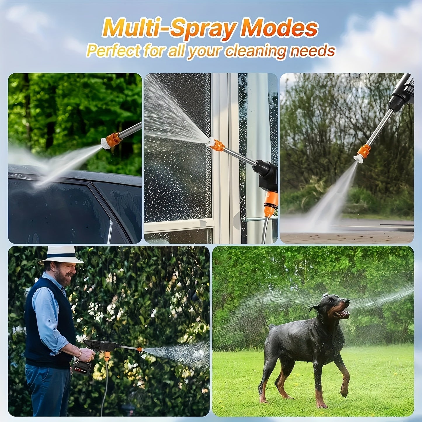 Portable Cordless Handheld High Pressure Car Wash Gun, 2 Rechargeable Battery Powered, Nozzle Stainless Steel Handheld Pressure Car Wash Gun Cleaning Kit For Car Detailing, Fencing, Floor Cleaning, Plants And More.