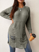 Load image into Gallery viewer, Solid Crew Neck Ripped Split Pullover Sweater - Soft Micro Elastic Acrylic Knit Fabric, Sexy Long Sleeve Design, Hand Washable, Perfect for Fall & Winter Seasons - Womens Clothing