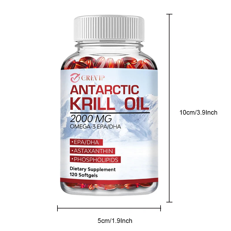 Antarctic Krill Oil - with Omega-3 EPA, DHA, Astaxanthin - Supports Brain,Cardiovascular,Joint,Eye & Skin Health - 120 Capsules