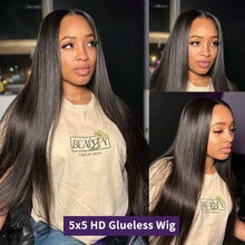 Load image into Gallery viewer, YKB 30 Inch Bone Straight Glueless Wigs Human Hair 5x5 6x6 HD Lace Closure Wig Preplucked Ready To Wear Peruvian Raw 200 Density