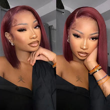 Load image into Gallery viewer, 7x5 Glueless Wig Human Hair 99J Burgundy 13x4 Bob Straight Pre Plucked Human Hair Wigs Transparent Pre Cut Bob Wig Human Hair