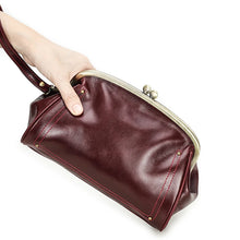 Load image into Gallery viewer, Genuine Leather Women Clutch Wallet Kiss Lock Design Luxury Female Purse Handbag Large Capacity Long Wallet Bag Phone Pocket